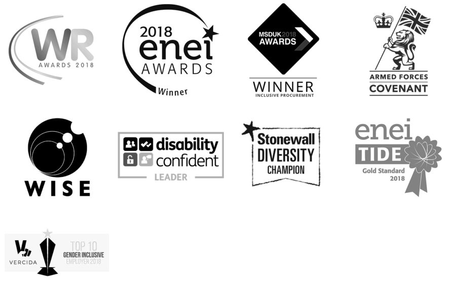Images of the awards and partnership logos HS2 has received