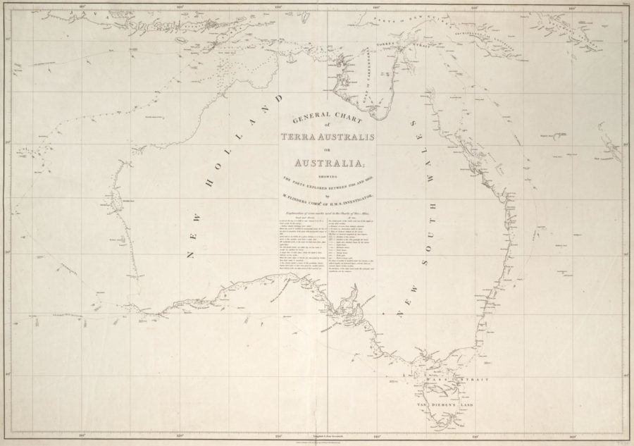 Flinders's hand-drawn map of the Australian continent
